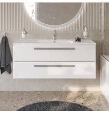 Тумба с раковиной Cezares Eco Cer-N 120, bianco lucido, раковина Duet 120, ручки серые