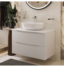 Тумба с раковиной BOND Cube 80 подвесная, белая, под дерево, с раковиной Oval S01-500