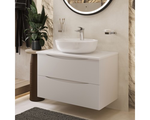 Тумба с раковиной BOND Cube 80 подвесная, белая, под дерево, с раковиной Oval S01-500