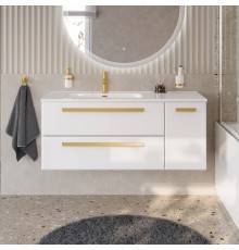 Тумба с раковиной Cezares Eco Cer-N 120 L, bianco lucido, раковина Duet 120 L, ручки сатиновое золото
