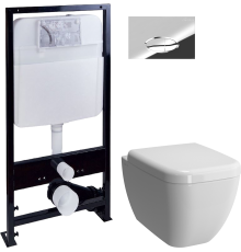 Комплект Унитаз подвесной VitrA Shift 7742B003-0075 белый глянцевый + Крышка 91-003-009 с микролифтом, петли хром + Инсталляция EWRIKA ProLT 0026-2020 + Кнопка 0051 хром