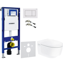 Комплект Унитаз подвесной Geberit AquaClean Mera Comfort 146.214.11.1 с системой удаления запахов, альпийский белый + Крепления Duofix 111.815.00.1 к стене + Шумоизоляция 156.050.00.1 + Инсталляция UP 320 111.300.00.5 + Кнопка Sigma 30 115.883.JT.1 белая 