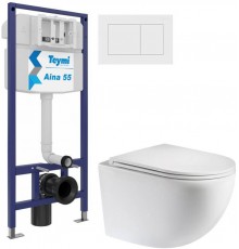 Комплект Унитаз подвесной Teymi Lina S T40102 + Инсталляция Aina 1220067 + Кнопка T70020WM белый матовый