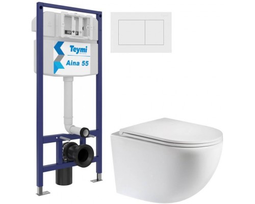 Комплект Унитаз подвесной Teymi Lina S T40102 + Инсталляция Aina 1220067 + Кнопка T70020WM белый матовый