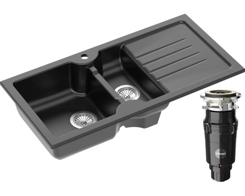 Комплект Мойка Domaci Сиена 54100-110 черная матовая + Измельчитель Равенна Vento Plus 560