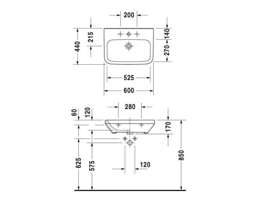 Duravit DuraStyle Раковина 60х44 см, 1 отв., медицинская, без перелива, цвет: белый. 2324600000
