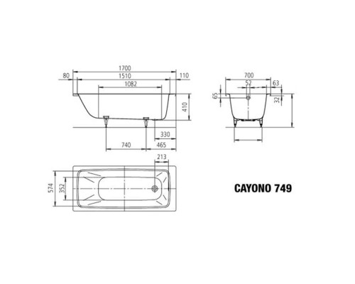 Kaldewei Cayono Ваннa встраиваемая 170х70см, мод.749, цвет: белый. 581470000000,  274900010001