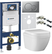 Комплект Унитаз подвесной Grohe Euro Ceramic 39206000 компактный + Крышка 39331001 + Инсталляция Geberit Duofix UP 320 111.300.00.5 + Кнопка Sigma 01 115.770.JQ.5 лакированная, матовый хром + Крепления 111.815.00.1 к стене + Шумоизоляция 156.050.00.1