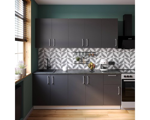 Кухонный гарнитур Domaci Болонья 260 см, фасад графит, ручка хром, столешница луна KUH-1008225