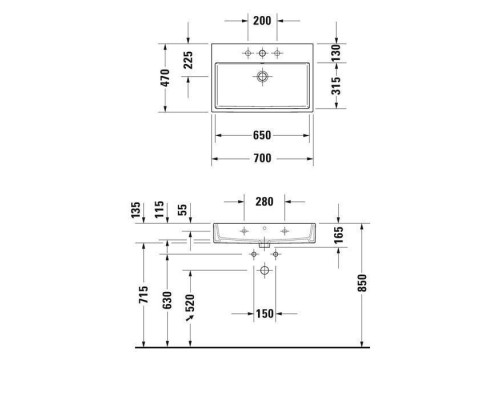 Duravit Vero Air Раковина накладная 70х47см, без отв., с площадкой, цвет: белый. 2350700028