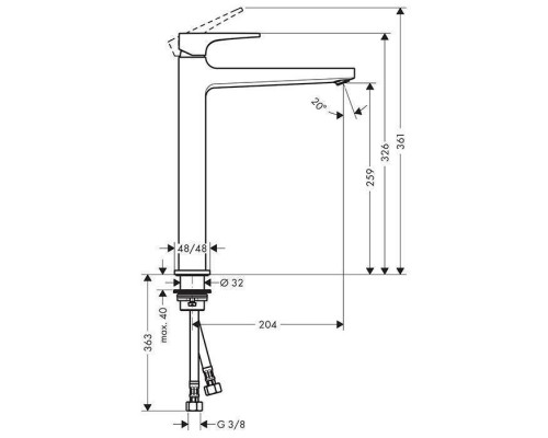 Hansgrohe Metropol Смеситель для раковины, на 1 отв, с донным клапаном, излив: 20.4см, цвет: черный матовый. 32512670 Hansgrohe Metropol Смеситель для раковины, на 1 отв, с донным клапаном, излив: 20.4см, цвет: черный матовый. 32512670