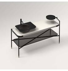 Salini Ninfea Консоль 140.5х74х50.5см., со столеш.S-Stone; полка из тонир. закал.стекла; зеркало71х120см., в металл. раме; сифон, цвет: черный. 16311H,  27N114,  110521MRF RAL9011