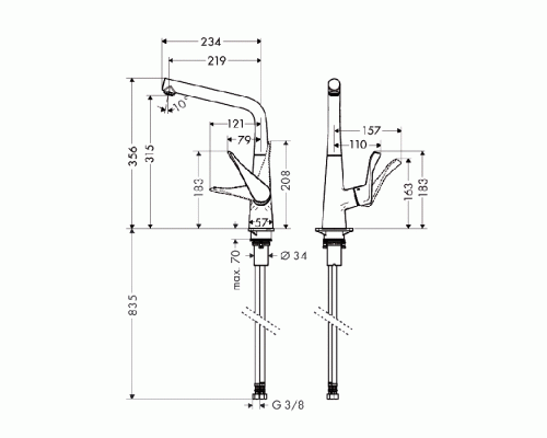 Hansgrohe Metris Смеситель для кухни на 1 отв, поворотный излив, цвет: хром. 14822000 Hansgrohe Metris Смеситель для кухни на 1 отв, поворотный излив, цвет: хром. 14822000