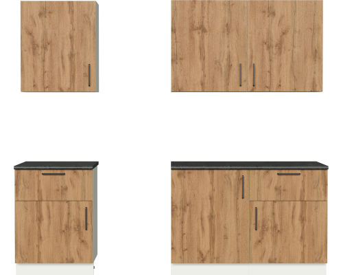 Кухонный гарнитур Domaci Болонья 240 см, фасад дуб вотан, ручка черная, столешница луна KUH-708357