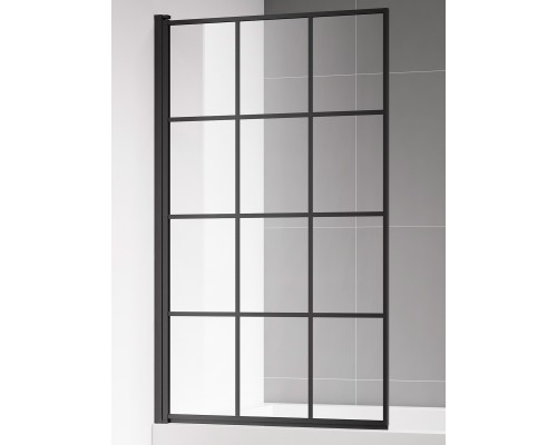 AQM2858-L Шторка на ванну 8001400мм, стекло 6мм, цвет профиля мат. черный. Верт. и гор. AQM2858-L