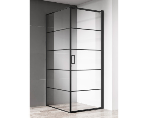 Душевой уголок 8008001950мм., стекло 6мм, цвет профиля матовый черный, горизонтальные линии. AQM5215-RH-8