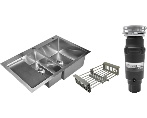 Комплект Мойка Wisent WW7851-SR с PVD покрытием, с раздвижным коландером, сатин + Измельчитель Bone Crusher BC 910-SL-Slim Line