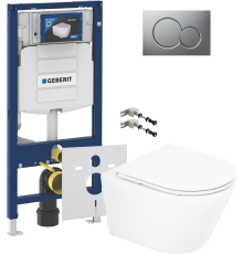 Комплект Унитаз подвесной BelBagno Tre BB8001CHR/SC + Крепления Geberit Duofix 111.815.00.1 к стене + Шумоизоляция 156.050.00.1 + Инсталляция UP 320 111.300.00.5 + Кнопка Sigma 01 115.770.JQ.5 лакированная, матовый хром