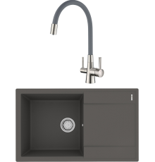 Комплект Мойка кухонная Lemark Imandra 840 9910035 серый шелк + Смеситель Comfort LM3075BN с гибким изливом, никель, серый