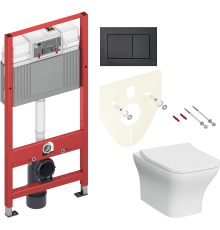 Комплект Унитаз подвесной VitrA Zentrum Square 7484B003-0075 безободковый + Крышка Integra Square 191-003-009 с микролифтом + Инсталляция TECE Now 9400414 4 в 1 с кнопкой смыва
