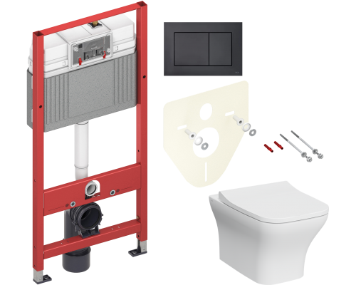Комплект Унитаз подвесной VitrA Zentrum Square 7484B003-0075 безободковый + Крышка Integra Square 191-003-009 с микролифтом + Инсталляция TECE Now 9400414 4 в 1 с кнопкой смыва