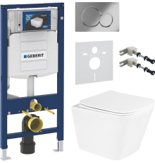 Комплект Унитаз подвесной BelBagno Due BB3103CHR/SC + Крепления Geberit Duofix 111.815.00.1 к стене + Шумоизоляция 156.050.00.1 + Инсталляция UP 320 111.300.00.5 + Кнопка Sigma 01 115.770.21.5 хром