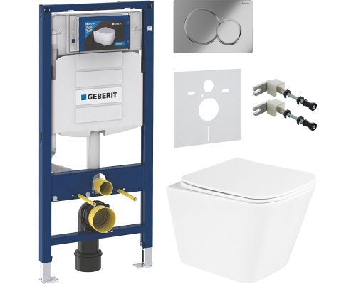 Комплект Унитаз подвесной BelBagno Due BB3103CHR/SC + Крепления Geberit Duofix 111.815.00.1 к стене + Шумоизоляция 156.050.00.1 + Инсталляция UP 320 111.300.00.5 + Кнопка Sigma 01 115.770.21.5 хром