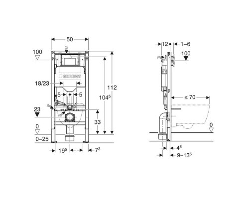 Geberit Duofix Инсталляция для подвесного унитаза, 112 см, Sigma 12 см . 111.300.00.5