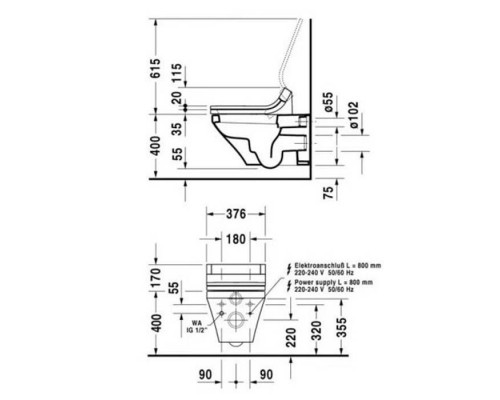 Duravit DuraStyle Унитаз подвесной 62х37см, для крышки-биде Sensowash Slim, цвет: белый . 2537590000,  611200002000300
