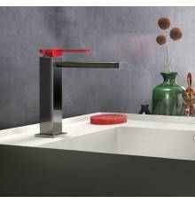 Gattoni Color Cube Смеситель для раковины, на 1 отв., в комплекте с донным клапаном, цвет: хром/красный. 8598/85RO,  8544/85C0