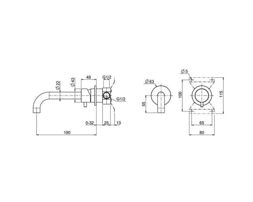 QuadroDesign Source Смеситель для раковины, встраиваемый, излив: 19см., цвет: brushed stainless steel. 1313.00AS