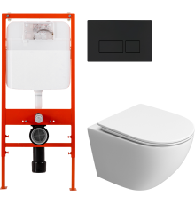 Комплект Унитаз подвесной BelBagno Uno BB5177CH-TOR/SC + Инсталляция BB026 + Кнопка BB044NERO черная матовая