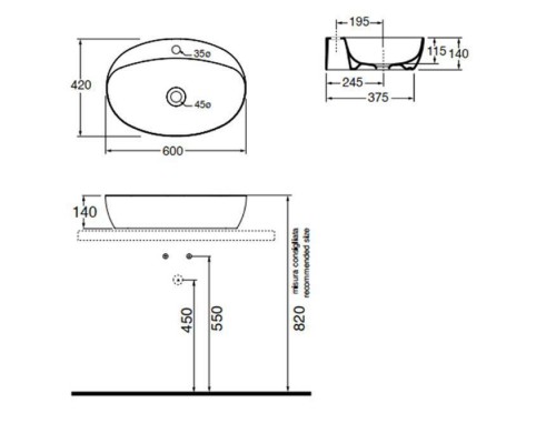 Azzurra Elegance Circle Раковина накладная, 60x42xH14 см, 1 отв., без перелива, цвет: Bianco lucido. ELLA060420CMBI/(ECI60M bi)*1 Azzurra Elegance Circle Раковина накладная, 60x42xH14 см, 1 отв., без перелива, цвет: Bianco lucido. ELLA060420CMBI/(ECI60M bi)*1