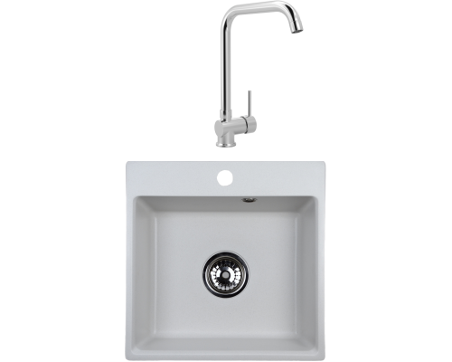 Комплект Мойка кухонная NOVA 44-44 белая + Смеситель MEGA Didim MG-CM107 хром