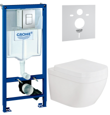 Комплект Унитаз подвесной Grohe Euro Ceramic 3920600H компактный + Крышка 39330001 с микролифтом + Инсталляция Rapid SL 38772001 3 в 1 с кнопкой смыва + Шумоизоляция 37131000