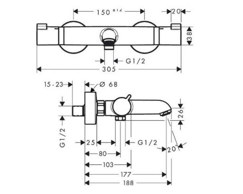 Hansgrohe Ecostat Comfort, Смеситель для ванны, Цвет: хром. 13114000 Hansgrohe Ecostat Comfort, Смеситель для ванны, Цвет: хром. 13114000