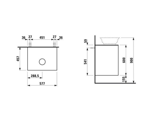 Laufen New Classic Тумба с раковиной,  57.5x45.5x60см, 2 ящика, подвесная, цвет: белый глянцевый. 4.0600.2.085.631.1,  8.1285.2.757.112.1