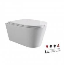 Alice Hide Round Унитаз 57х37см., подвесной, безободковый, с сиденьем и крышкой с микролифтом, с набором для крепления, цвет: белый глянцевый. 31170101SET