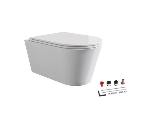 Alice Hide Round Унитаз 57х37см., подвесной, безободковый, с сиденьем и крышкой с микролифтом, с набором для крепления, цвет: белый глянцевый. 31170101SET