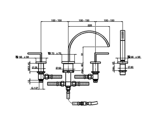 CISAL Wave Смеситель на борт ванны на 4 отверстия,излив 228 мм, цвет: хром. WA00026121