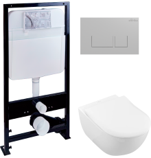 Комплект Унитаз подвесной Villeroy   Boch Subway 2.0 5614R201 alpin + Инсталляция EWRIKA ProLT 0026-2020 + Кнопка 0040 хром матовый
