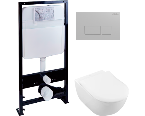 Комплект Унитаз подвесной Villeroy   Boch Subway 2.0 5614R201 alpin + Инсталляция EWRIKA ProLT 0026-2020 + Кнопка 0040 хром матовый
