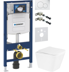 Комплект Унитаз подвесной BelBagno Due BB3103CHR/SC + Крепления Geberit Duofix 111.815.00.1 к стене + Шумоизоляция 156.050.00.1 + Инсталляция UP 320 111.300.00.5 + Кнопка Sigma 01 115.770.11.5 белая