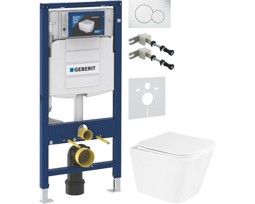 Комплект Унитаз подвесной BelBagno Due BB3103CHR/SC + Крепления Geberit Duofix 111.815.00.1 к стене + Шумоизоляция 156.050.00.1 + Инсталляция UP 320 111.300.00.5 + Кнопка Sigma 01 115.770.11.5 белая