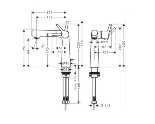 Hansgrohe Talis S, Смеситель для раковины, с донным клапаном, Цвета: хром. 72113000