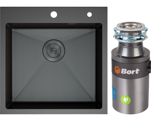 Комплект Мойка кухонная D K DKS505006 графит + Измельчитель Bort Titan 4000 Plus