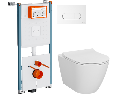 Комплект Унитаз подвесной VitrA Sanibelle 7551B003-0075 безободковый + Крышка 801-003-019 с микролифтом + Инсталляция V-Fix Core 732-5800-01PV + Кнопка Root Round 740-2200 белая глянцевая Комплект Унитаз подвесной VitrA Sanibelle 7551B003-0075 безободковый + Крышка 801-003-019 с микролифтом + Инсталляция V-Fix Core 732-5800-01PV + Кнопка Root Round 740-2200 белая глянцевая