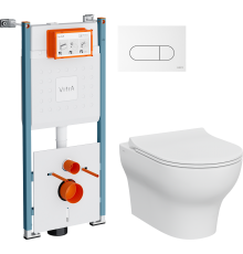 Комплект Унитаз подвесной VitrA Zentrum Round 7786B003-0075 безободковый + Крышка 801-003-019 с микролифтом + Инсталляция V-Fix Core 732-5800-01PV + Кнопка Root Round 740-2200 белая глянцевая