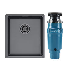 Комплект Мойка Paulmark Yuni YU39-GM вороненая сталь + Измельчитель Intenso I-400