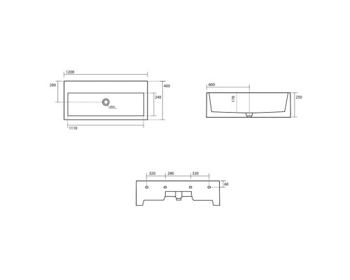 Kerasan Kanaal Раковина подвесная, 120х40х25см., с 1 отв., цвет: белый глянцевый. 574201*1